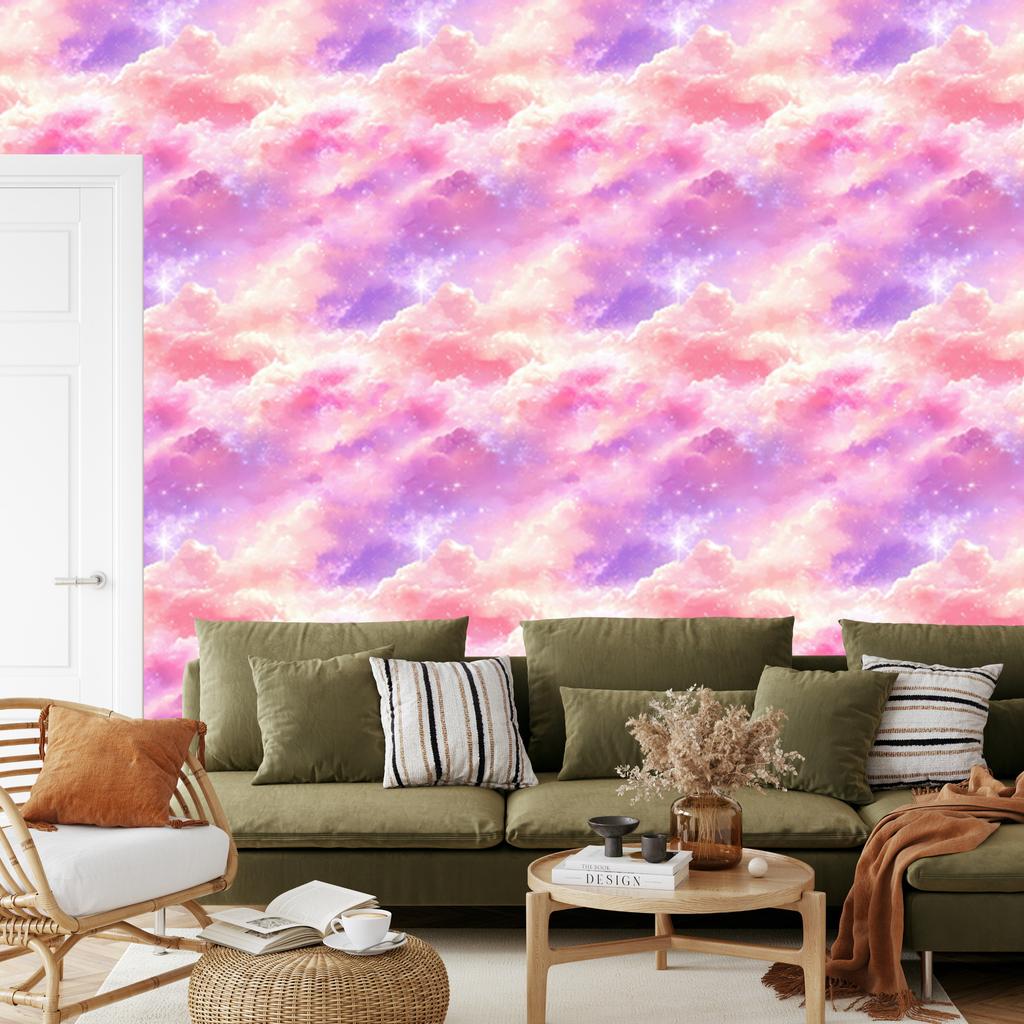 Watercolor Galaxy Wallpaper Powder Pink, Lavender, and Coral 50x1000