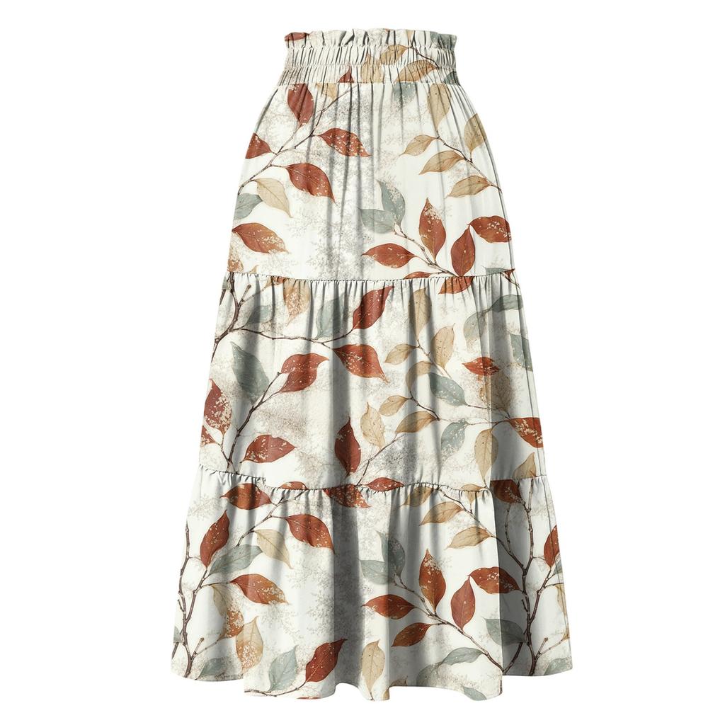 Womens Maxi Skirt Drawstring High Waisted Summer Long Skirts Lightweight Tiered Flowy Floral Pleated Skirts