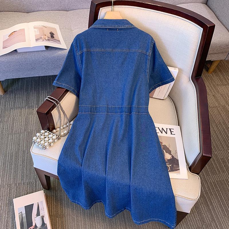 Plus Size Women's Denim Dress Short Summer Thin Thin Polo Collar Work Dress