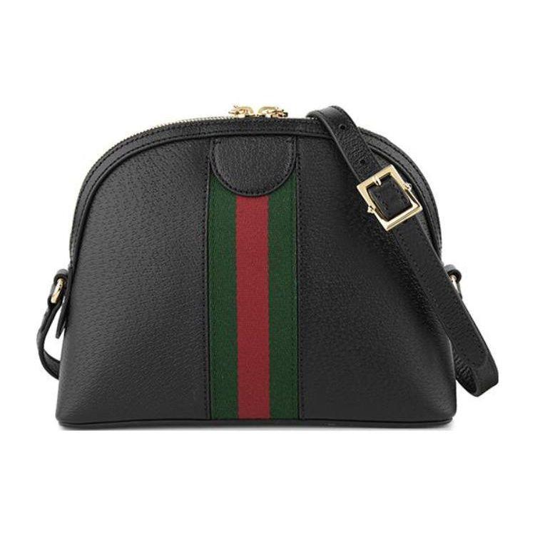 Gucci Ophidia Black Leather Dome Crossbody Bag With Web Stripe
