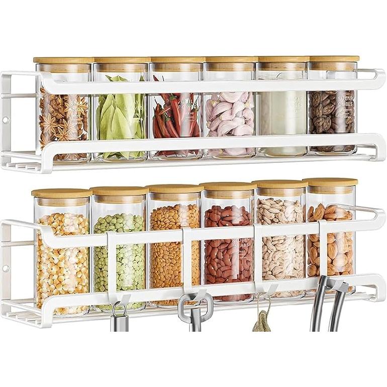Spice Rack Wall Mounted 4 Pack,Space-Saving Spice Organizer for Spice Jars and Seasonings,Screw or Adhesive Hanging Spice Rack Organizer for Your