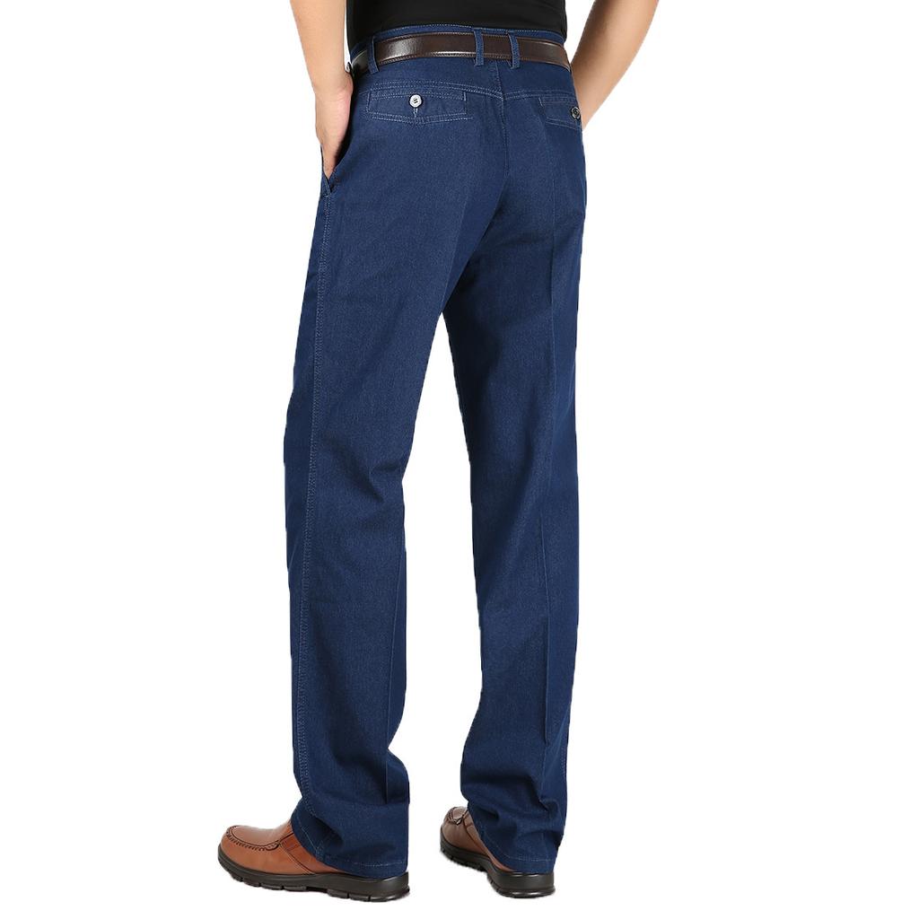 Men's Spring Business Jeans: Stretch Loose-Fit High-Waist Style, Plus Size Available