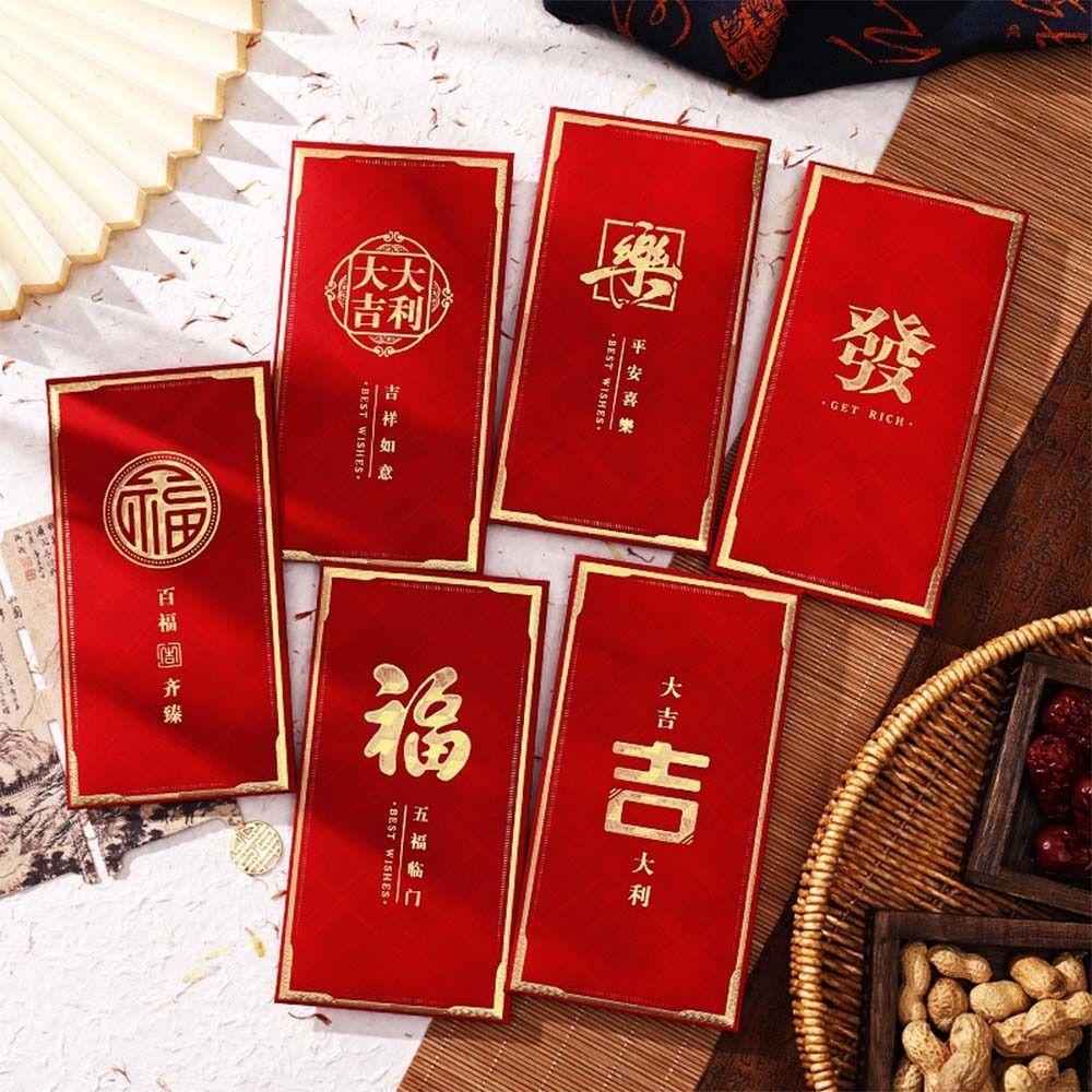 6pcs Chinese Style 2026 Horse Year Red Envelope Paper Money Pockets  For Chinese New Year