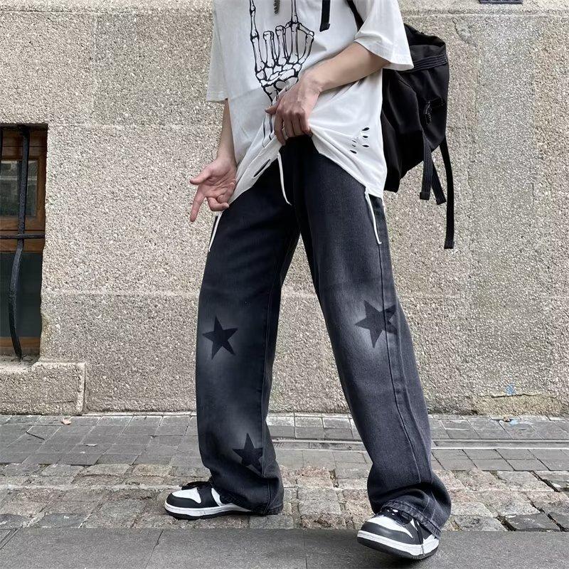 

Джинсы с широкими штанинами, женские весенне-осенние свободные и тонкие прямые брюки с высокой талией большого размера XS чёрный