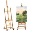 Easel, Artist Easel, Height-Adjustable, 4 Casters, Natural + Black