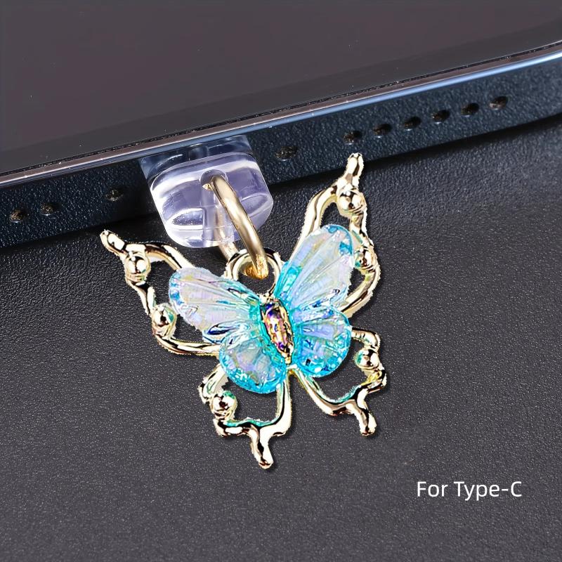 

Блестящая Бабочка Заглушка от Пыли для Телефона Аксессуары Украшение Подвеска для Подвешивания Для iPhone Для Samsung Порт Зарядки Type-C