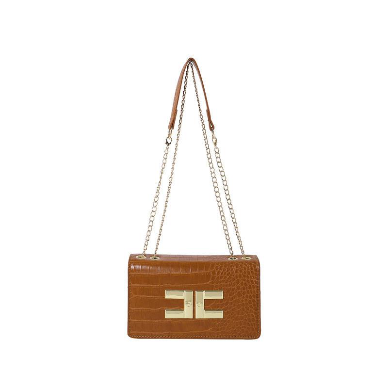 2024 New Fashion Crocodile Pattern Small Square Bag Women Urban Simple Style Pu Shoulder Bag Chain Crossbody Bag коричневый