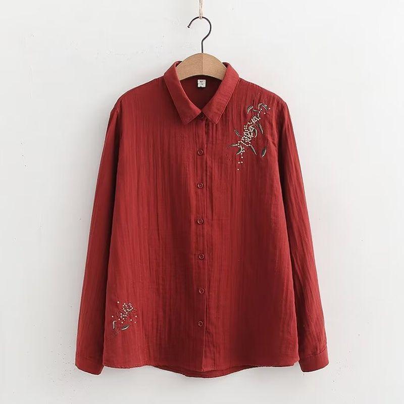 Cartoon Flower Loose Double-Layer Cotton Yarn Long Sleeves Artsy