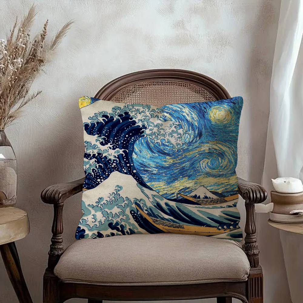 Japanese Wave Art Maple Design Cushion Cover Happy Autumn Harvest decor Holiday Decorati Pillow Cover
