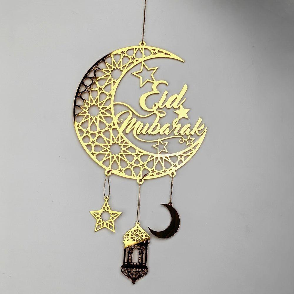 Acrylic Eid Mubarak Wall Pendant Golden Hanging Decoration Ramadan Kareem Door Sign Mirror Moon Star Drop Ornaments
