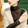 Women T-Shirt See Through Transparent Mesh Tops Long Sleeve Slim Ladies Turtleneck Silk Ruffled Edge T Shirt Lace Crop Top