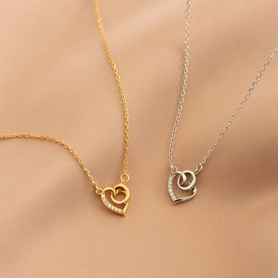 Korean Version of Zircon Circle Love Necklace Sweet Temperament Hollow Peach Heart Clavicle Chain Personalized Women