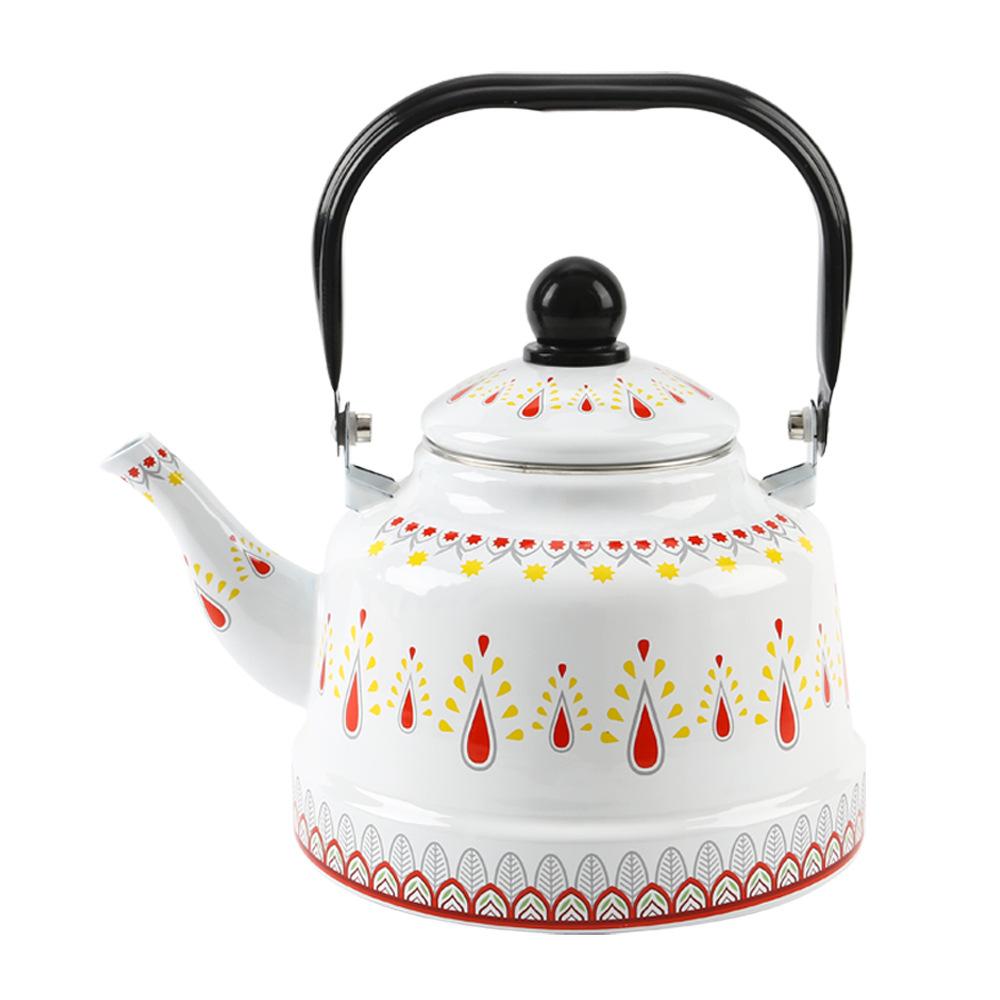 

Эмалированный старинный горшок-колокол, Чайник большой емкости, Чайник для кипячения на индукционной плите и открытом огне, Эмалированный подарочный чайник, 2,5 л 2.5L белый