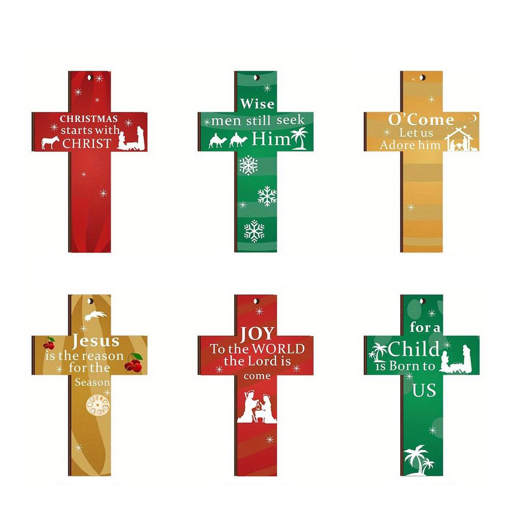 Christmas Cross Wooden Set Gift Decoration Pendant Christmas Tree Fireplace Window Pendant Christmas Pie Regarding Supplies