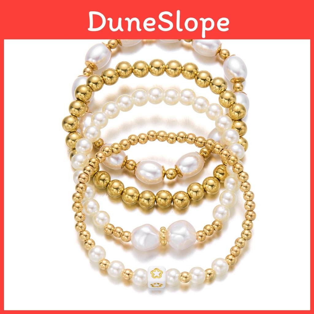 Artificial Pearl Beaded Bracelet With Geometric Oval Design For Womens Fashion Accessory