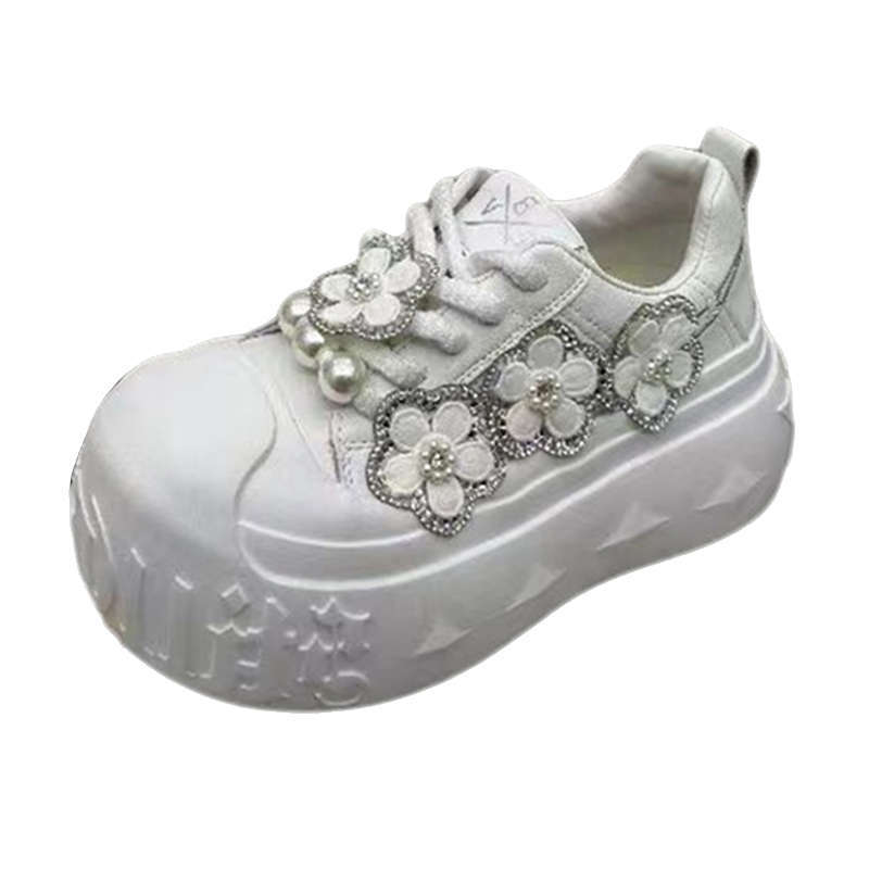 Beliebte hässlich-süße Muffin-Plateau-Brot-Schuhe mit großem Kopf, Damen-Mesh, atmungsaktive kleine weiße Schuhe, vielseitige höhenerhöhende Sport- und Freizeitschuhe