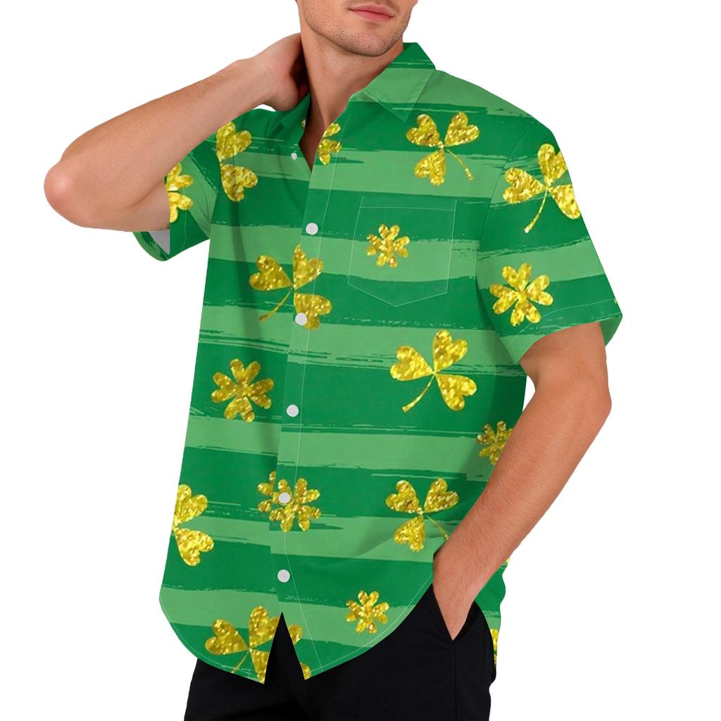Men's loose and casual flag-print T-shirt, short sleeve shirt