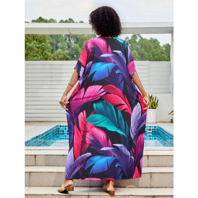 Nuovo Abito Lungo da Spiaggia Taglie Forti da Donna con Scollo a V, Camicia Protezione Solare per Bikini e Costume da Bagno con Copricostume