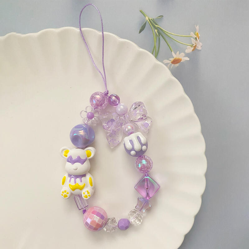 Ribbon Bearbrick Biz Keyring (Pink/Purple)