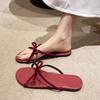Shoes for Women 2024 New Open Toe Women's Slippers Summer Bow Tie Solid Solft Sole Light Outdoor Casual Beach Flat Slippers
