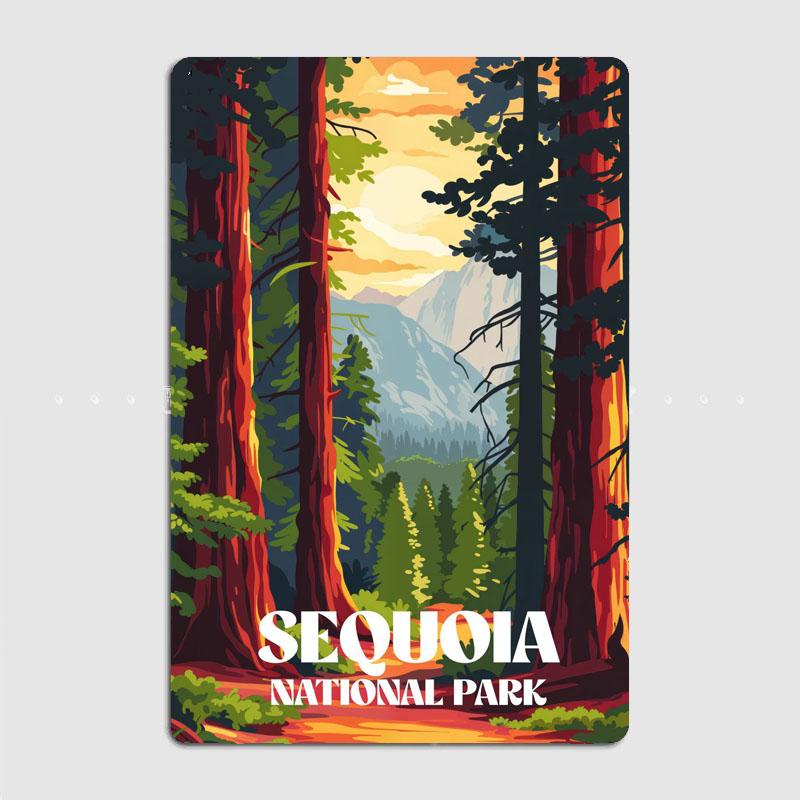 Sequoia National Park Retro Scenic Spot Travel Metal Poster Sign Bar Garage Club Custom Pub Wall Decor Tin Room Decor Home Decor