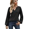 Spring and Autumn Women's Blouse Solid Color Splicing V-neck Loose Long-sleeved Top