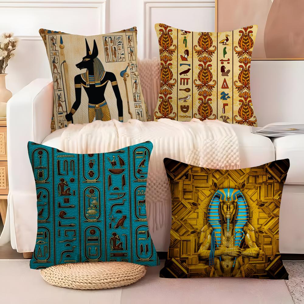 CCLOOCL Antikes Ägypten Anubis Kissenbezug Natürlicher Leinen Bio-Stoff Beidseitiger Druck Sofa Heimdekoration Atmungsaktiv