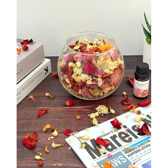 Fall Potpourri Bowl Filler, Rose Scented Potpourri Dried Flowers with Rose, Calendula, Chamomile, Jasmine, Lily, Peony,Albizia,Gomphrena, Pink