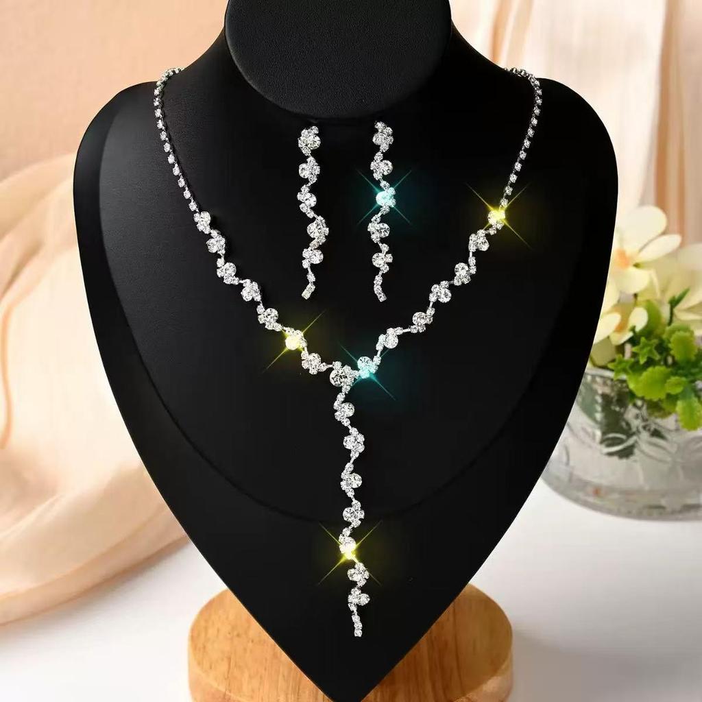 Sparkling Diamond Necklace and Earrings Set for Bride - Elegant Wedding and Evening Jewelry