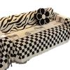 Chenille Czarno-Biała Szachownica Pokrowiec na Sofę Jednoczęściowy Kompleksowy Pełny Zestaw Poduszka na Sofę Cztery Pory Roku Uniwersalny Ręcznik na Sofę