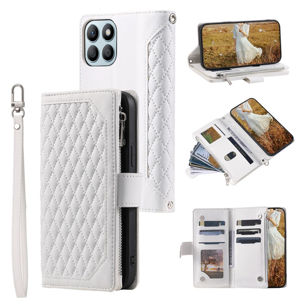 Style 005 For Honor X6b 4G Wallet Case Rhombus Stitching Line PU Leather Phone Cover