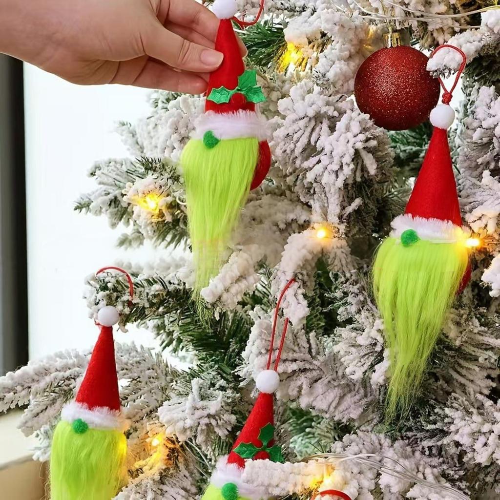 A Set Of 8 Pcs Faceless Doll Christmas Hat Red And Green Christmas Tree Decoration Plush Ornaments