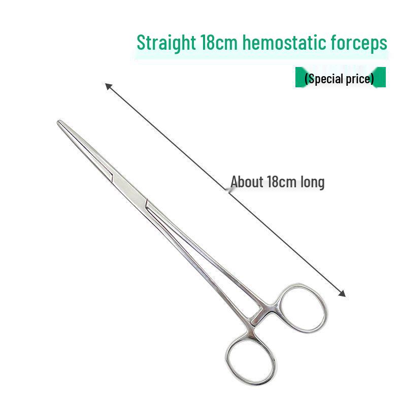 Large Stainless Steel Hemostatic Forceps: Pet Pliers, Needle Holder, Tweezers, Surgical Vessel Clamps - Straight & Curved Tips.