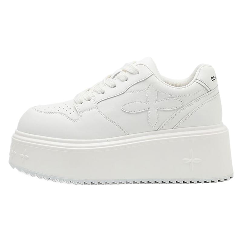 Entity Replenishment Single King~ Leather Round Head Thick Sole White Shoes for Women 2025 Spring Four-leaf Clover Height Increase Casual Board Shoe