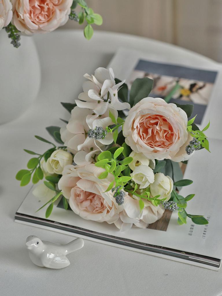 1/3PCS Artificial Flowers Wedding Table Home Bedroom Decoration Bridal Bouquet Garden Fake Silk Peony Hydrangeas Vase Outdoors