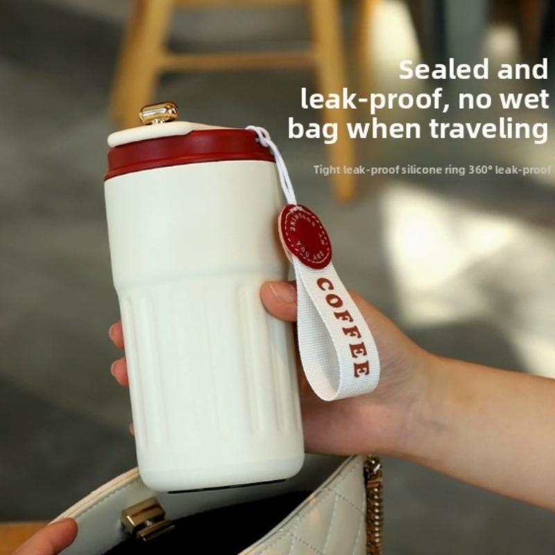 Exquisite stainless steel office insulated cup with drawstring, portable smart coffee cup, car cup, large capacity outdoor cup