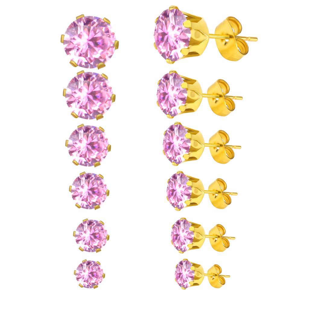 6Pairs/Set CZ Stud Earrings Stainless Steel Round White Cubic Zirconia Hypoallergenic 6 Claws Earring Trendy Jewelry