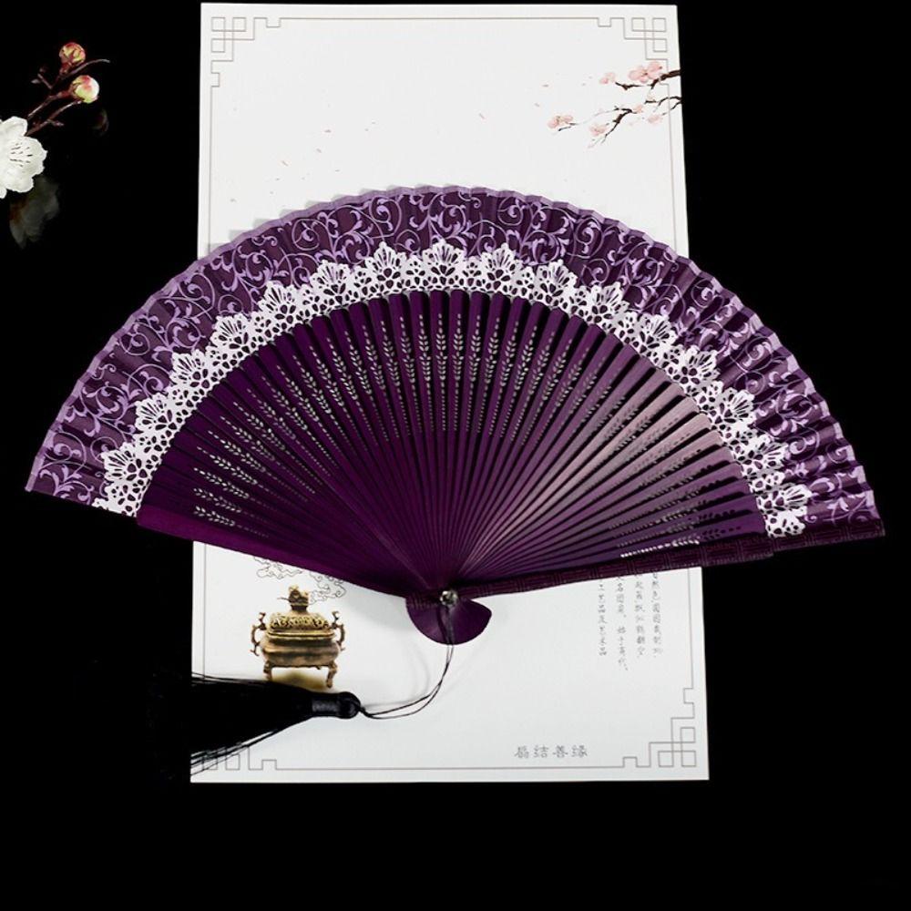 Silk Cloth Color Changing Folding Fan Bamboo Material Dance Fan Elegant Handicraft Fan Summer Use