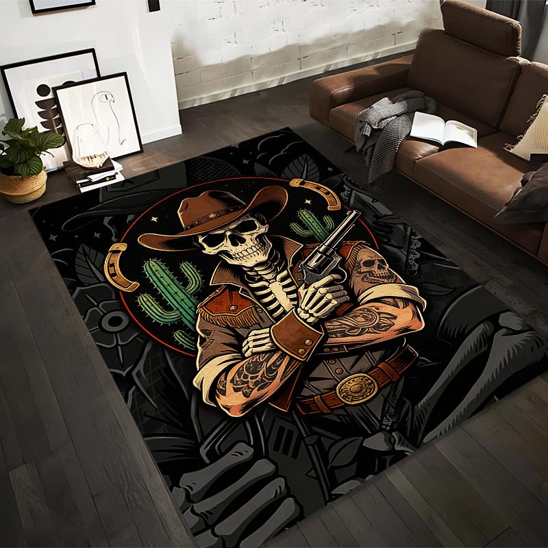 

Cowboy Skeleton Rug with Cactus and Gun Design, Western Style Suitable for use as an anti-slip for living room bedroom sofas 40x60cm( 15x23in )