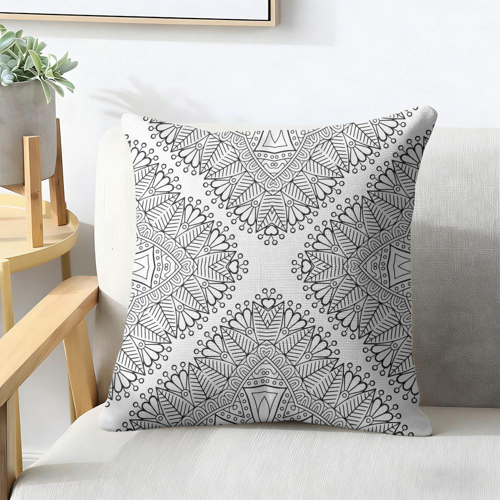 Gray Blend Pattern Cushion Cover Natural Linen Organic Fabric Double-Sided Printing Breathable Perfect For Home Decor