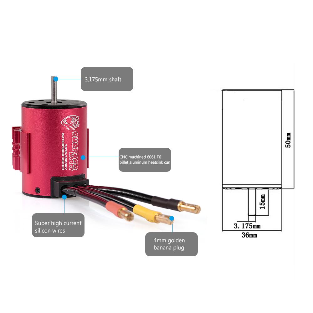 SURPASS HOBBY 3650 3900KV Brushless Motor with Heat Sink and 60A ESC with BEC Waterproof for 1/10