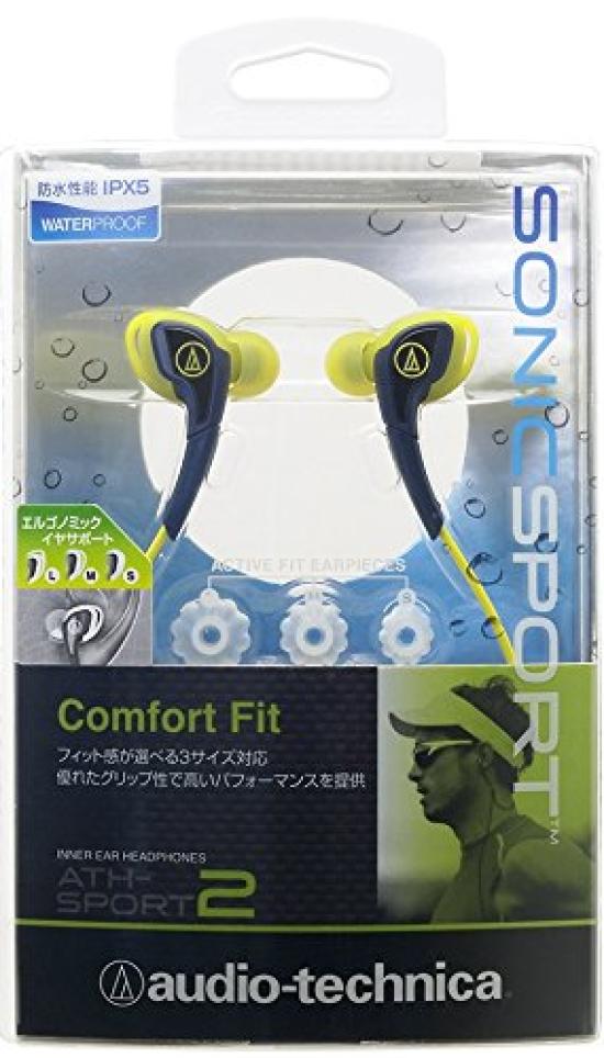 audio-technica SONICSPORT Canal type earphones waterproof specification for sports navy yellow ATH-SPORT2 NY