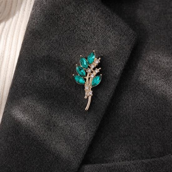 Brooch Pin for Women, Marquise Shape Olive Branch Design Brooch with Rhinestones, Metal Base Lapel Pin for Suits Coats Scarves