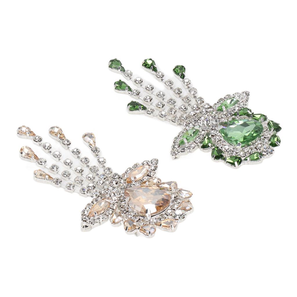 2pcs Wedding Bouquet Brooches Pin Flower Shape Grass Green Champagne Shine Crystal Rhinestone