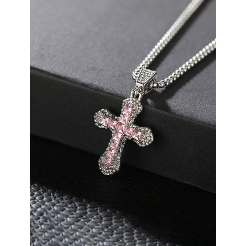 Cross with Diamond Pendant Necklace Autumn and Winter Long Sweater Chain Street Hip Hop Necklace