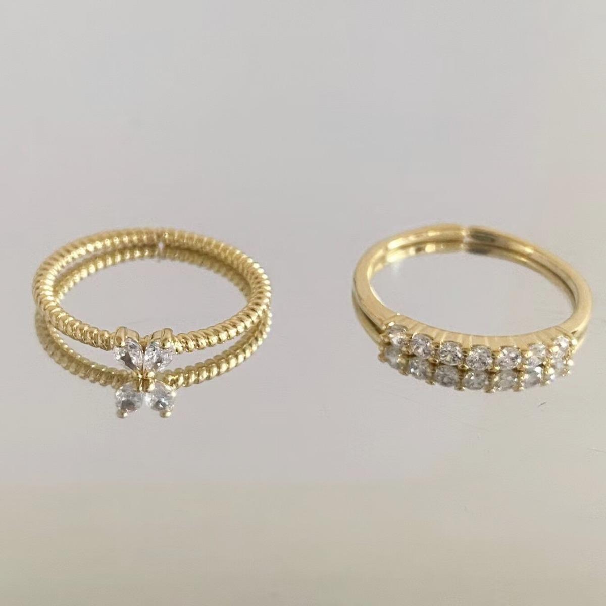 Elegant French Zirconia Heart Two-Piece Open Ring Set
