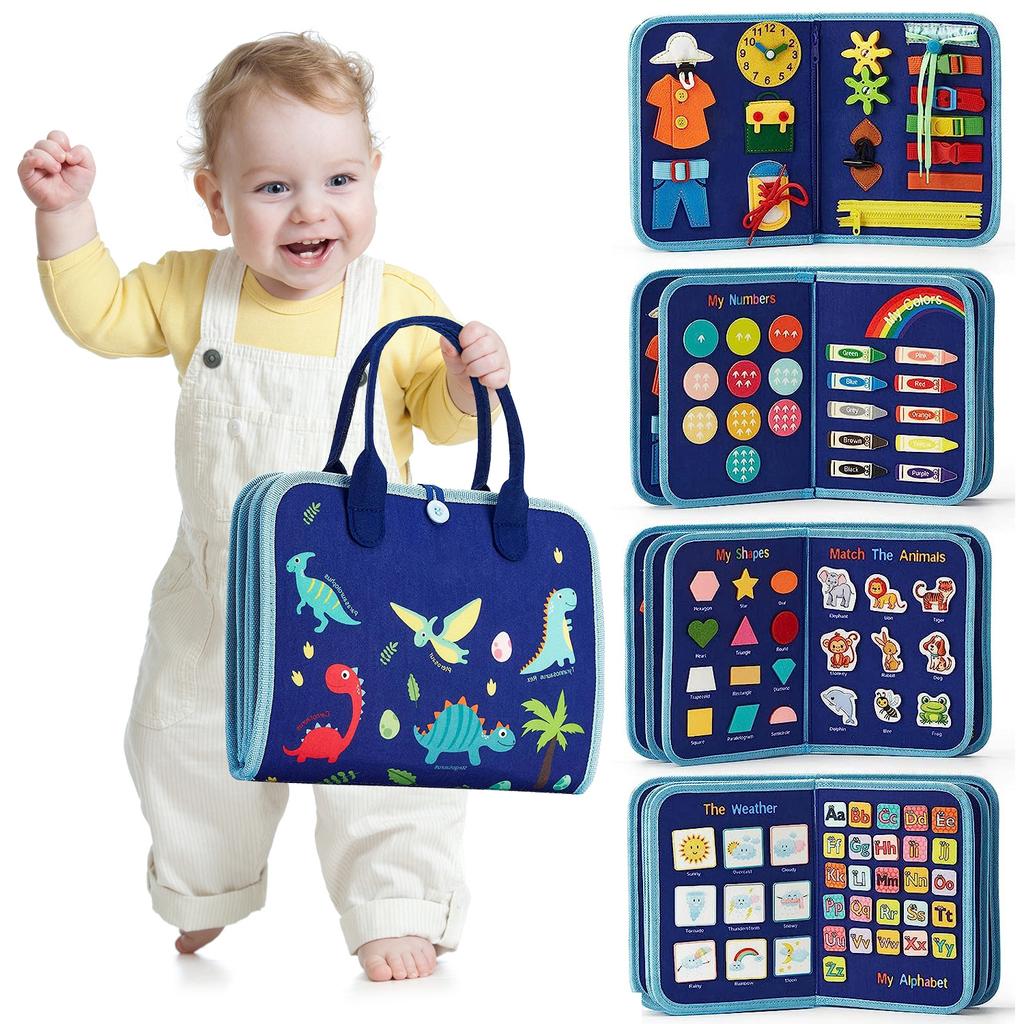 Toddlers Travel Busy Board for Boys Girls Montessori Toys for 2+ Year Old Preschool Learning Life Skill, Alphabet, Number, Shape