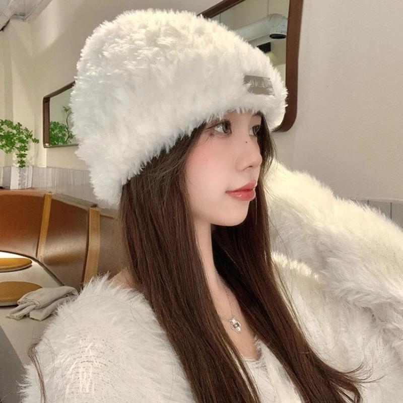 Plush Hat Women's Autumn and Winter New Thickened Warm Wool Hat Big Head Circumference Shows Small Face Versatile Knitted Hat