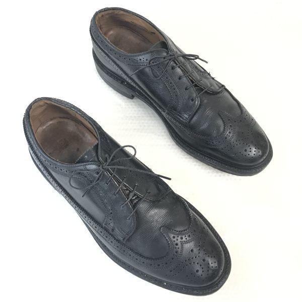 USED/70s-80s IBILEY’S CAT'S PAW Heel Pebbled Leather Long Wingtip 9.5D 27-27.5cm Black