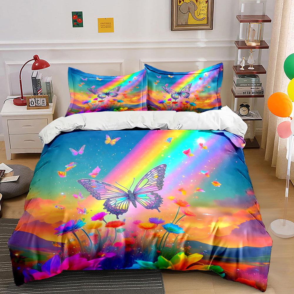 Set Regalo Farfalla Arcobaleno Ispirato alla Natura Raffinato Set Lenzuola Tre Pezzi Regalo Per Bambini e Adulti
